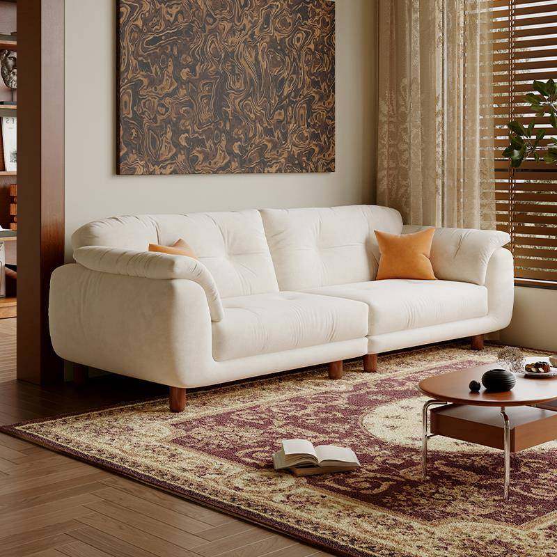 法式奶油风高级绒布艺沙发客厅日式简约小户型直排云朵泡芙沙发