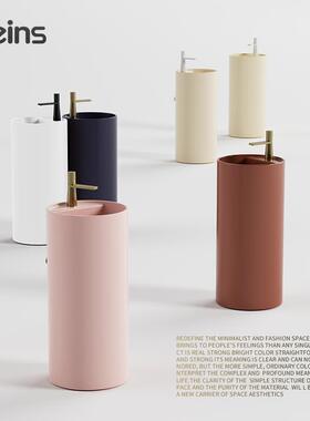 VEINS彩色阳台立柱盆陶瓷一体落地式洗手盆圆形立柱式洗脸盆酒店