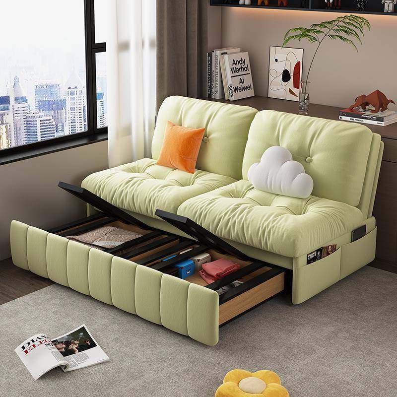 猫抓绒布奶油风沙发床两用可折叠多功能小户型客厅双人单人网红款