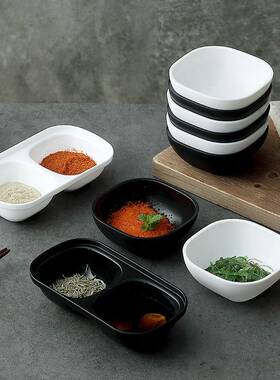 塑料方形家用小碟子双格商用餐厅小菜碟白色餐具火锅调味酱料醋碟