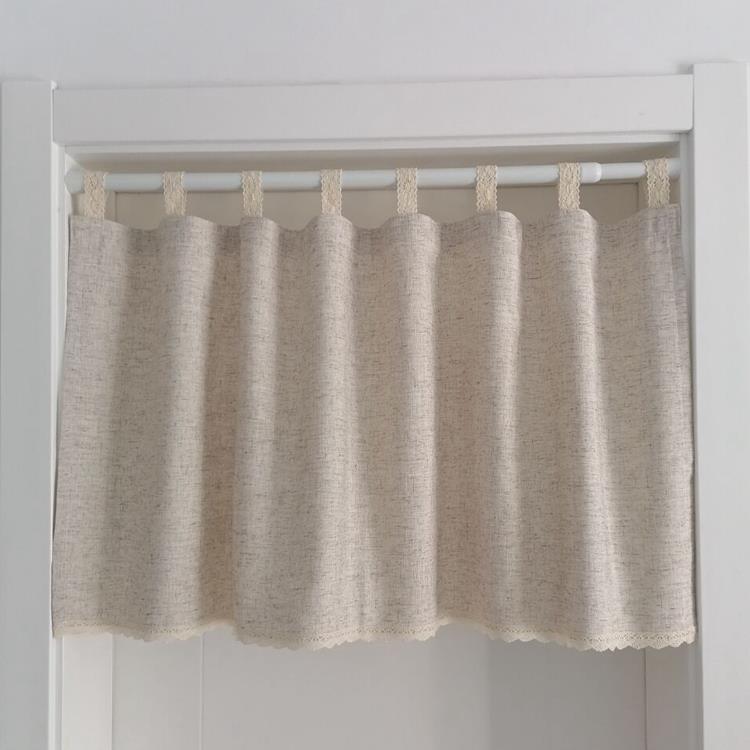 北欧简约免打孔棉麻质感半遮光厨房小窗帘半帘短帘咖啡隔断帘门帘
