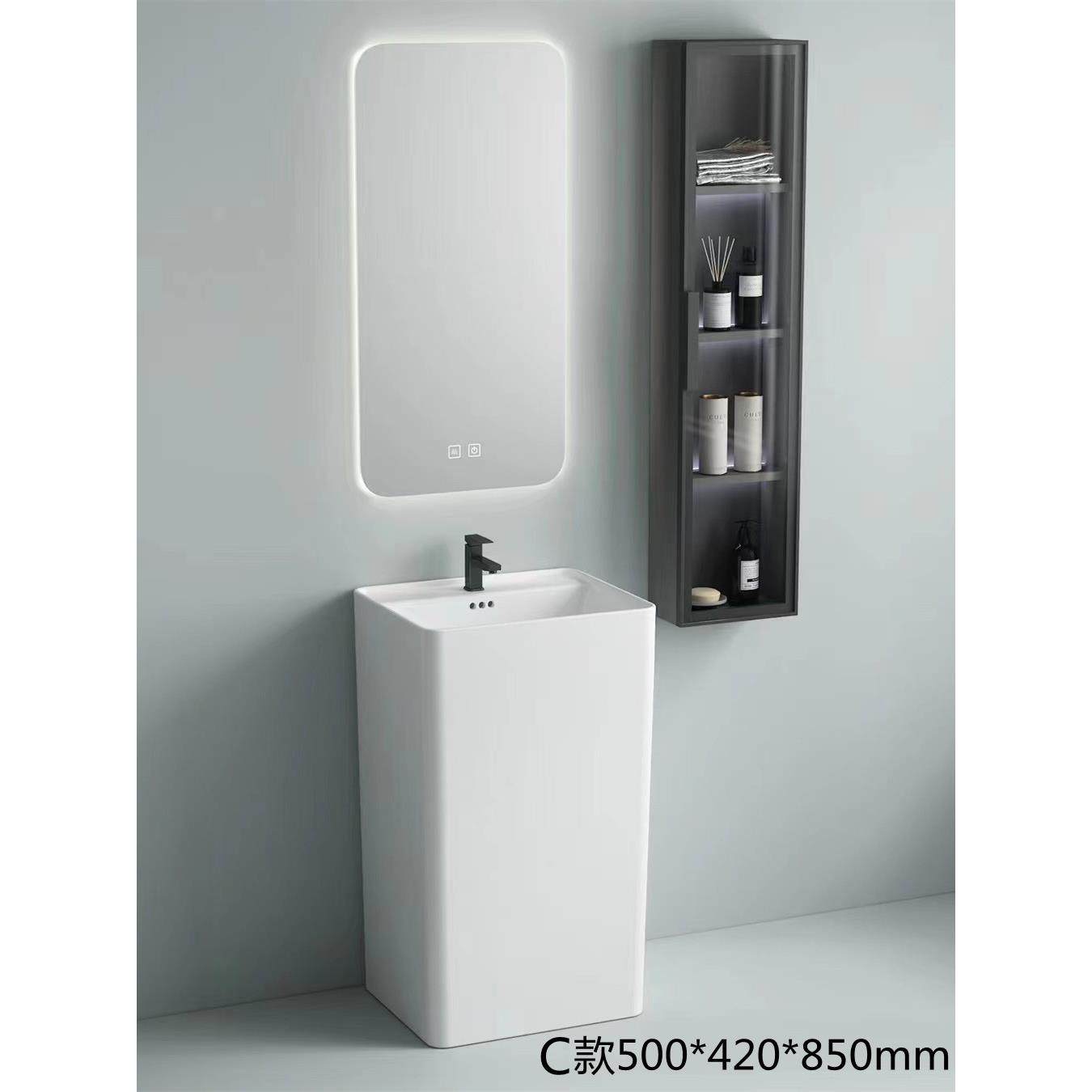 立柱式洗手盆卫生间一体立式洗脸盆阳台窄边陶瓷洗手盘连体立柱盆