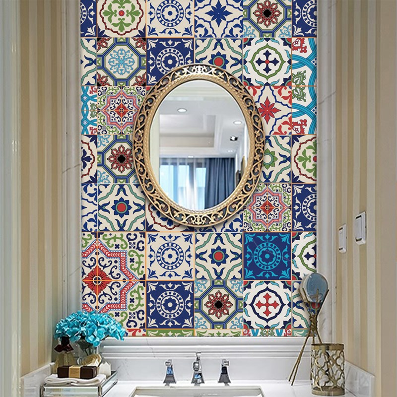 自粘墙贴欧式装饰地中海地贴厨房防油贴纸卫生间防水瓷砖贴纸壁纸