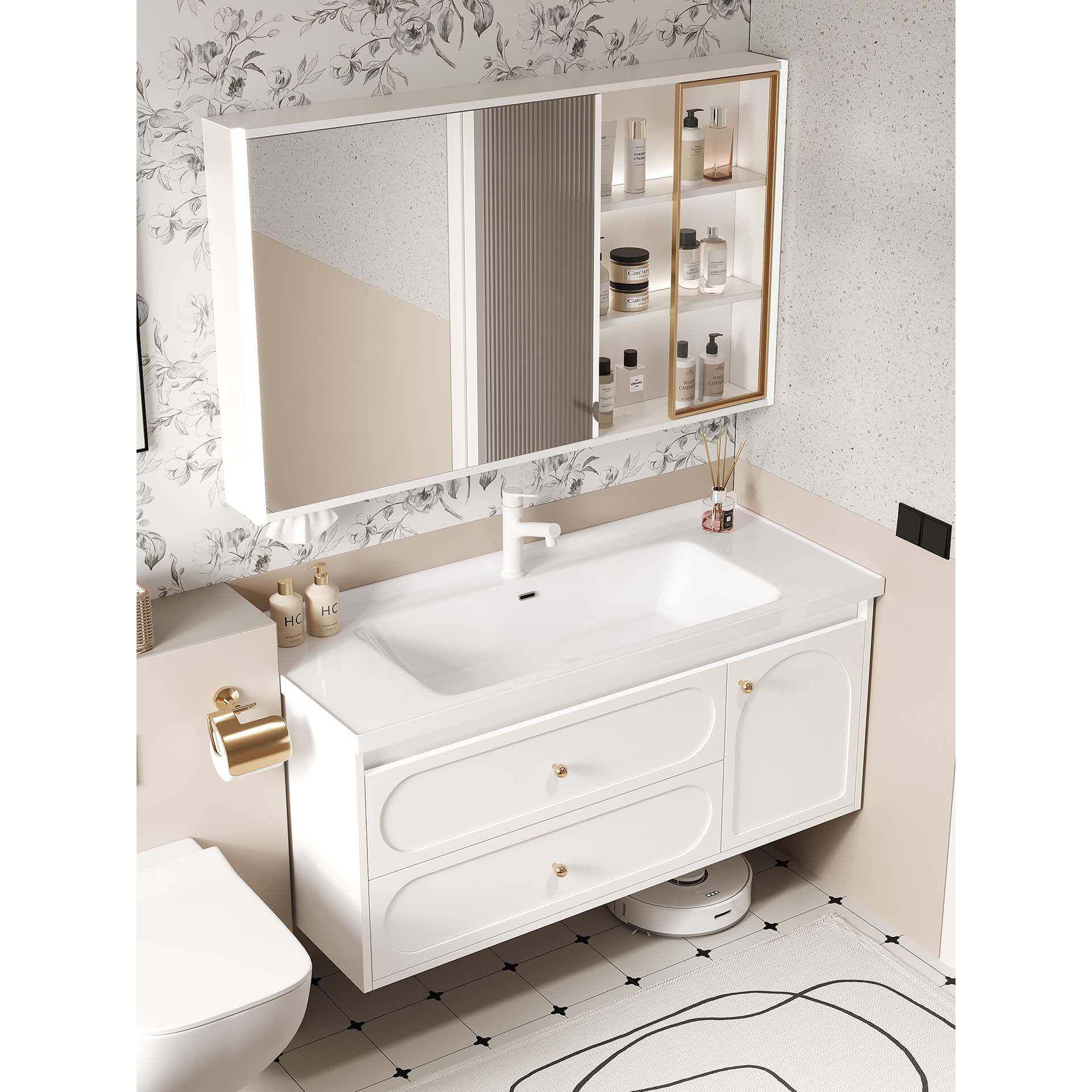 法式浴室柜组合陶瓷一体盆小户型卫生间洗漱台洗脸盆洗手台盆定制