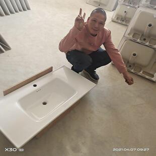 定制卫浴陶瓷一体洗手盆薄边洗脸盆可切角台盆带挡水边洗手池A