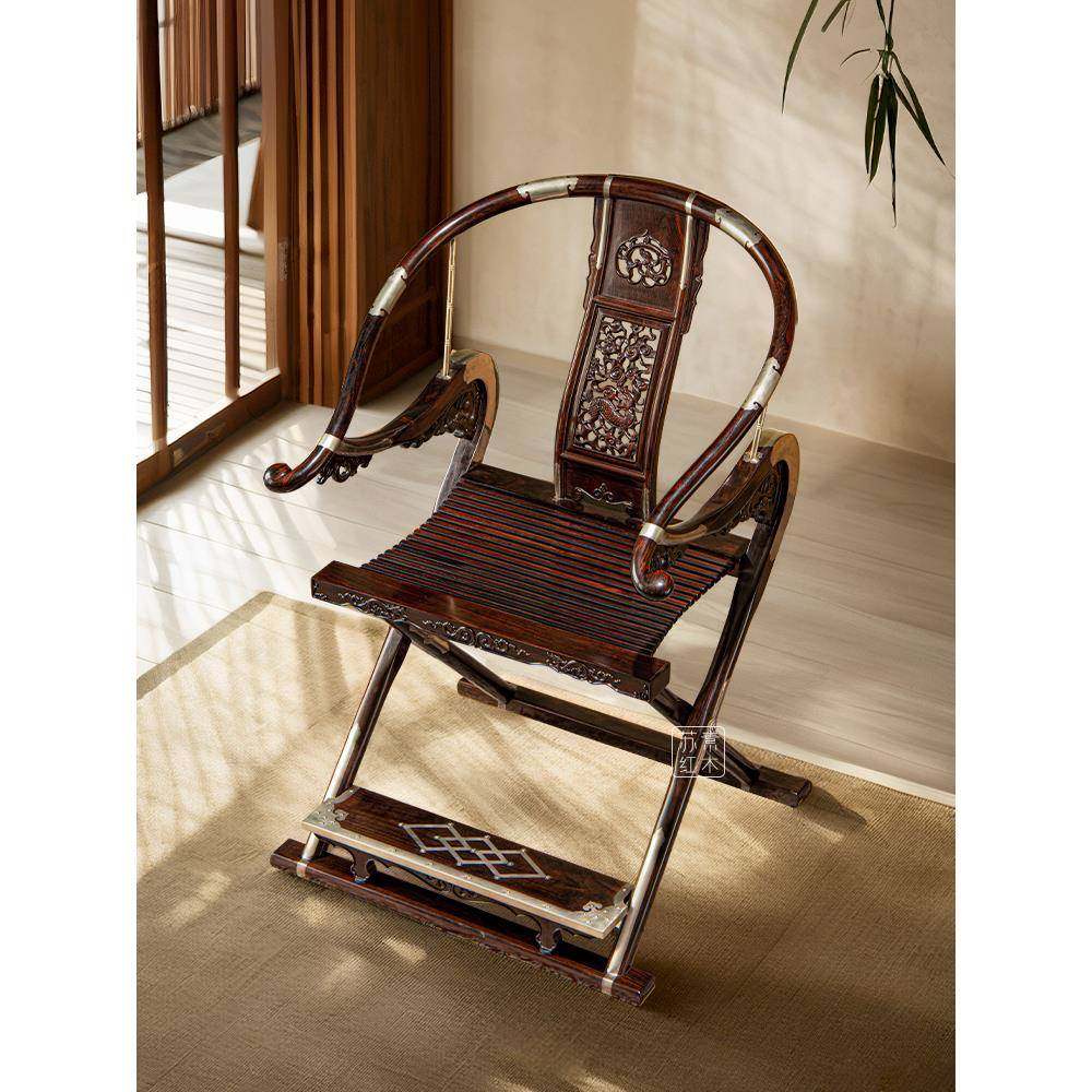 苏素明式红木家具丨老挝大红酸枝头把交椅王世襄款折叠靠背椅子