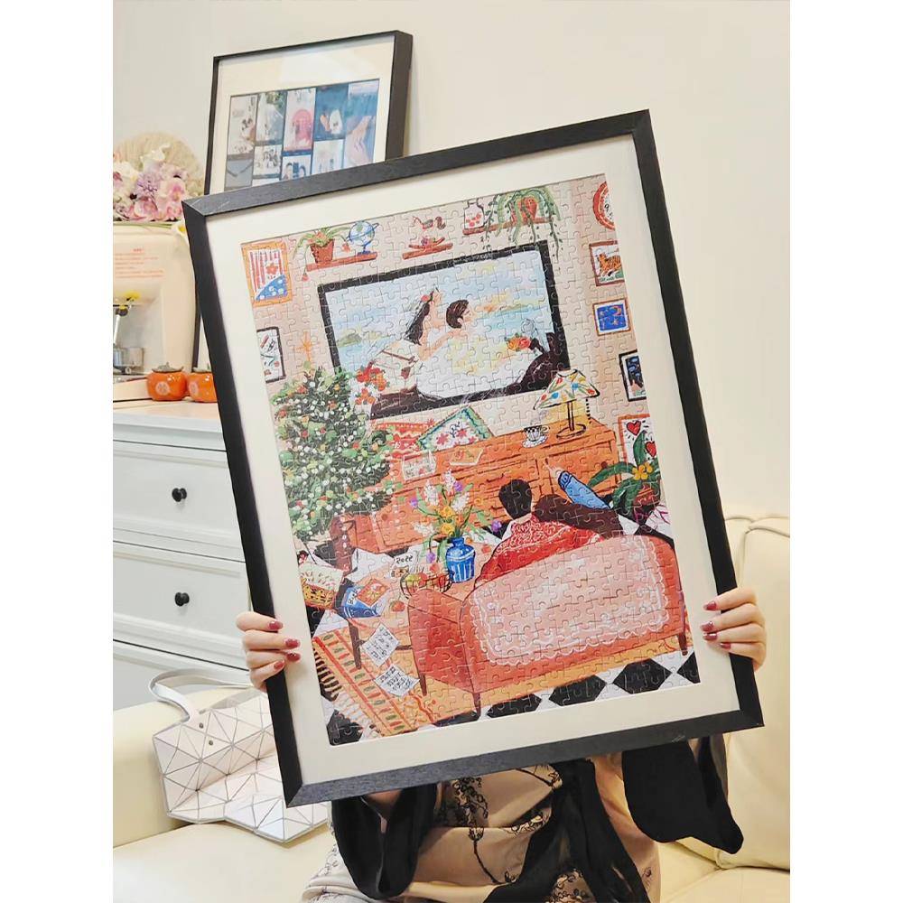 拼图框1000片装裱幸福时光70*50cm300片500画相框架展示挂墙定制
