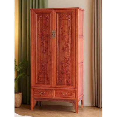 新中式实木两门大衣柜雕花衣帽储物柜顶箱柜卧室家用清明古典家具