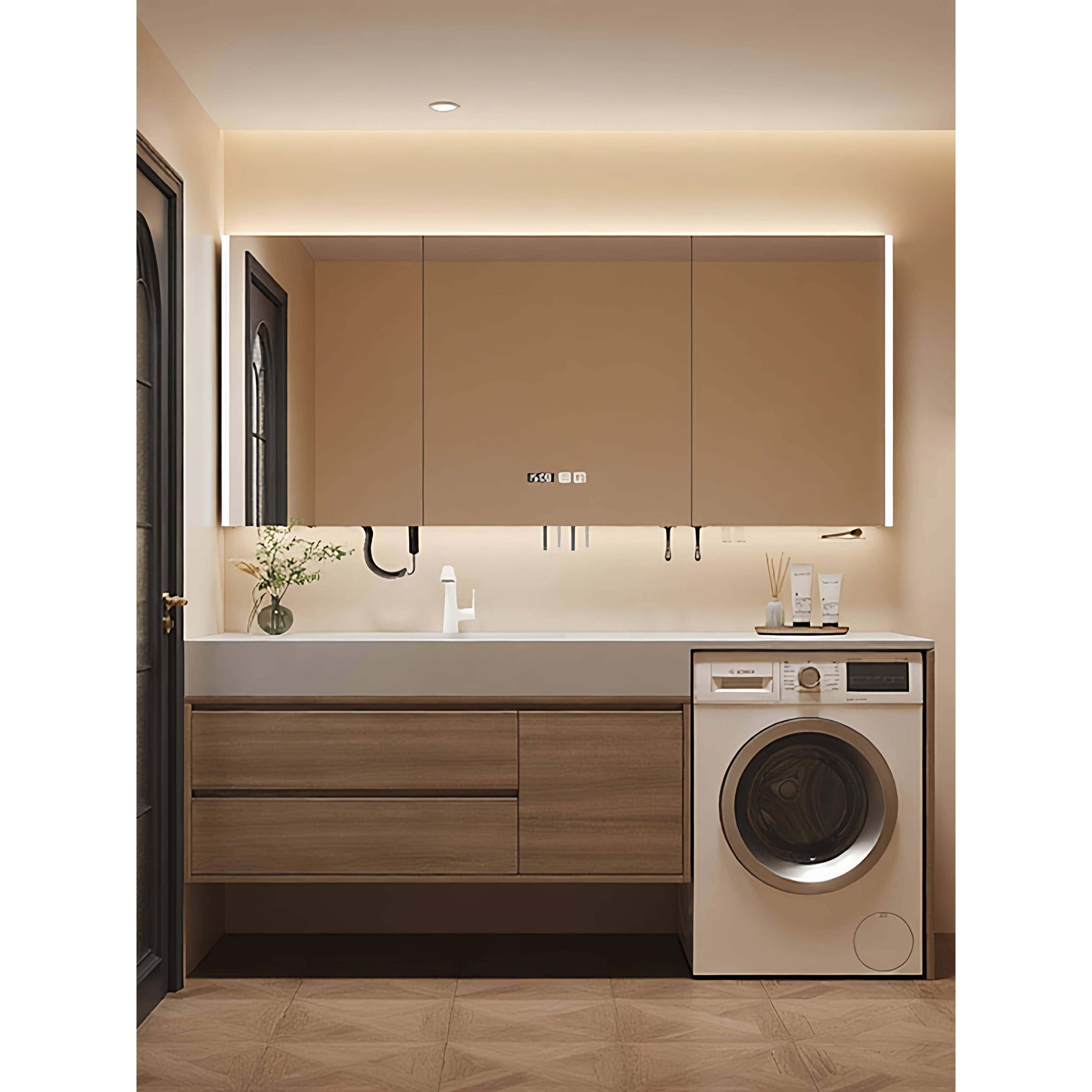 杜邦可丽耐一体盆浴室柜组合纯全铝蜂窝洗衣机柜卫生间洗漱台定制