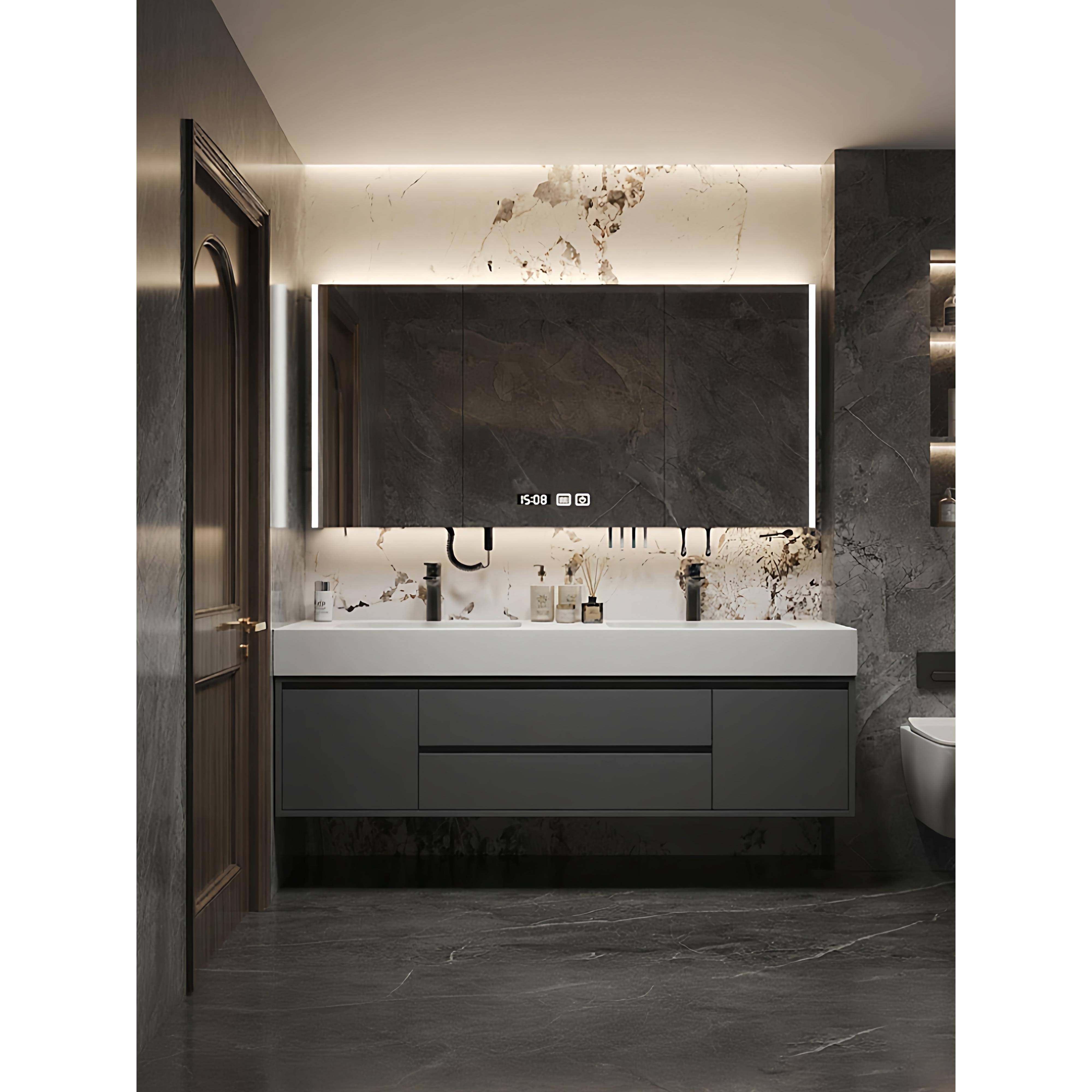 纯全铝蜂窝可丽耐一体盆浴室柜组合岩板热弯双盆洗漱台洗脸盆定制