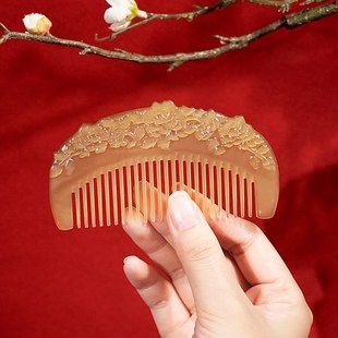 凡雁匠人天然牛角梳女家用长发密齿雕花贵妃梳子便携头梳送礼
