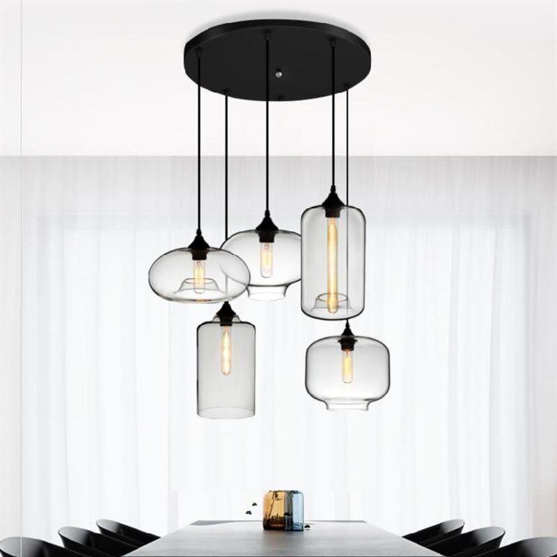 复古工业风店铺创意单头吧台咖啡厅茶蓝红色玻璃装饰吊灯