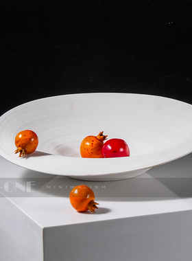 极简陶瓷果盘白色侘寂度假风样板房装饰品茶几桌面磨砂新