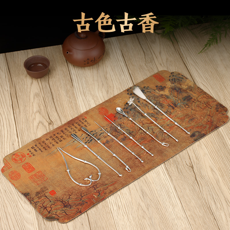 祥瑞纹中式香道席子布席双层棉麻布室内复古香席香道用品装用具