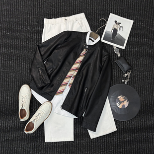 美式 高级感机车服皮夹克男外套 休闲百搭立领PU软皮衣男士