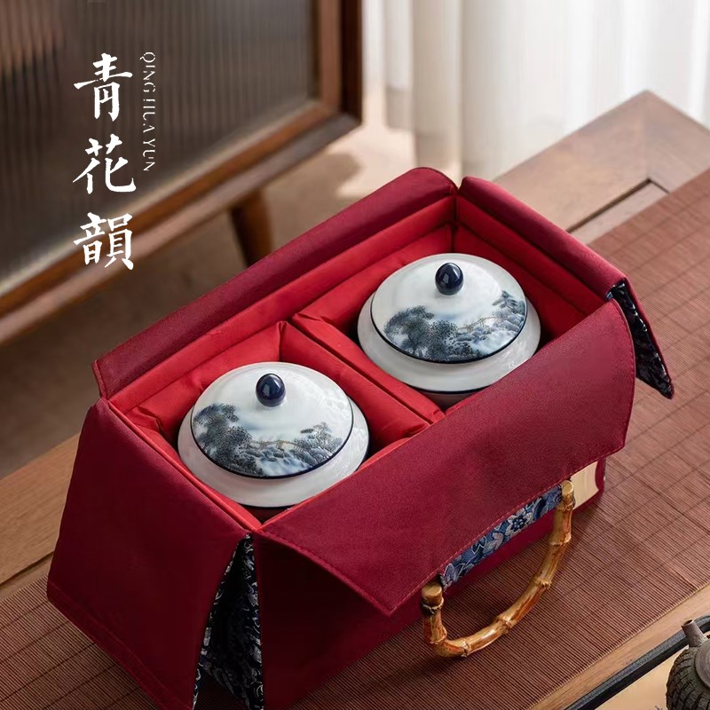 新款高档茶叶罐陶瓷密封罐中式红茶绿茶储存罐茶叶包装盒礼盒定制