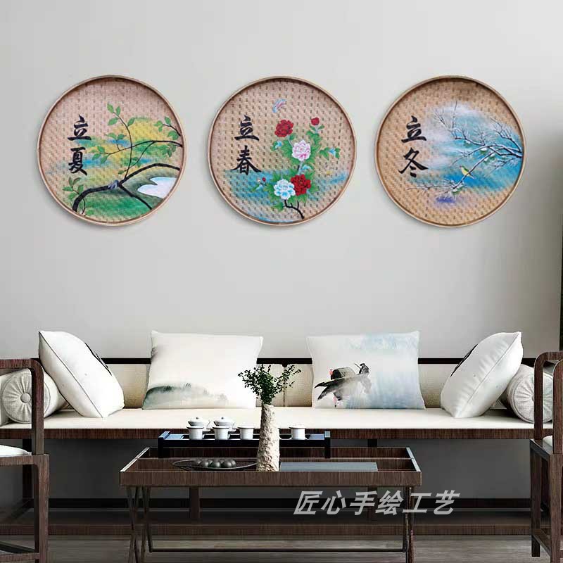 农家乐新款匠心人物民宿饭店包间墙面装饰手绘簸箕画墙饰墙壁挂饰图片