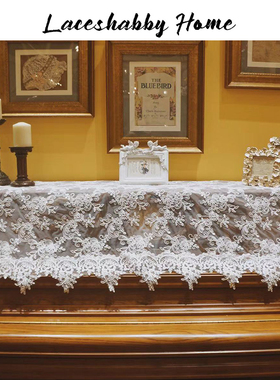 LEH新款定制欧式复古立体绣蕾丝白色钢琴盖巾防尘桌布