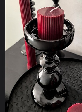 态生活 复古风黑色烛台客厅餐桌过年喜庆氛围感 装饰蜡烛烛台