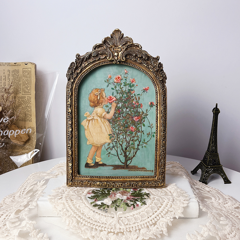 法式复古油画桌面玫瑰女孩卧室客厅玄关背景墙古典装饰画挂画
