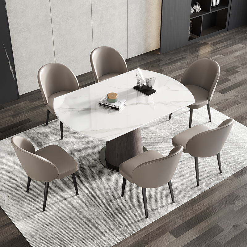 意式极简岩板餐桌椅小户型家用现代旋转圆形侘寂风饭桌子
