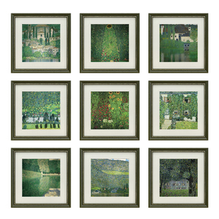 法式复古客厅装饰画里姆特艺术挂画九联实木框背景墙壁画