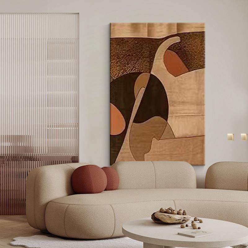 几何图案纯手绘油画中古风咖色抽象艺术装饰画客厅挂画玄关肌理画