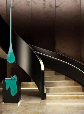 别墅酒店会所大堂透明树脂水花雕塑摆件售楼处大厅天花板水滴吊饰