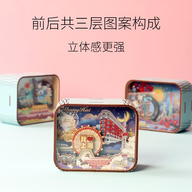 重庆哈尔滨城市上链发音乐盒木质发条儿童迷你小八音盒可旋转女孩
