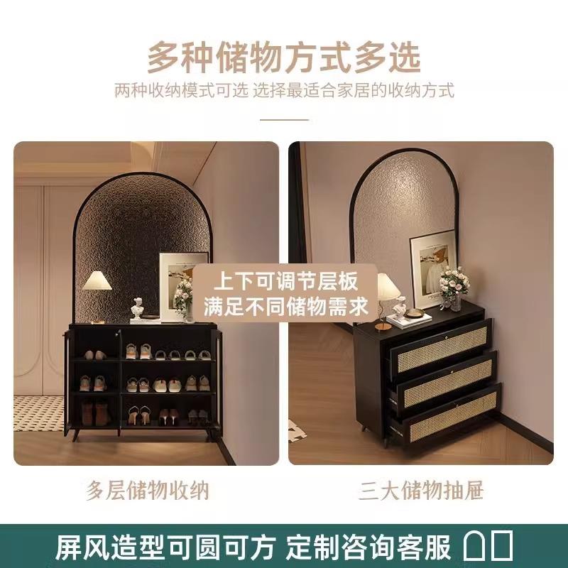 法式入户玄关柜鞋柜一体中古玻璃屏风隔断柜正对门口玄关柜定制