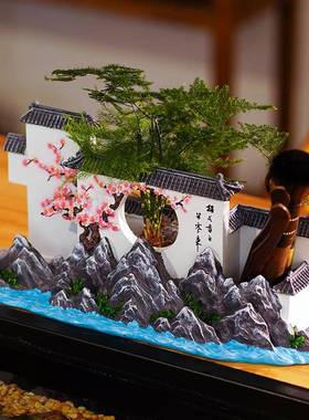 中式微景观古风江南小摆件园林建筑场景微缩造景花盆庭院模型盆景