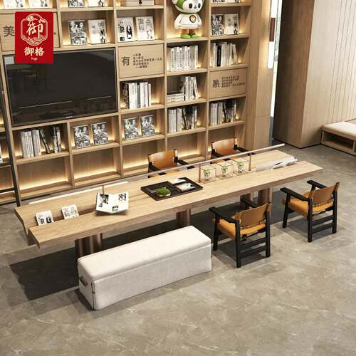 售楼处接待区大长桌椅组合酒店大堂书桌咖啡店阅览室图书馆阅览桌