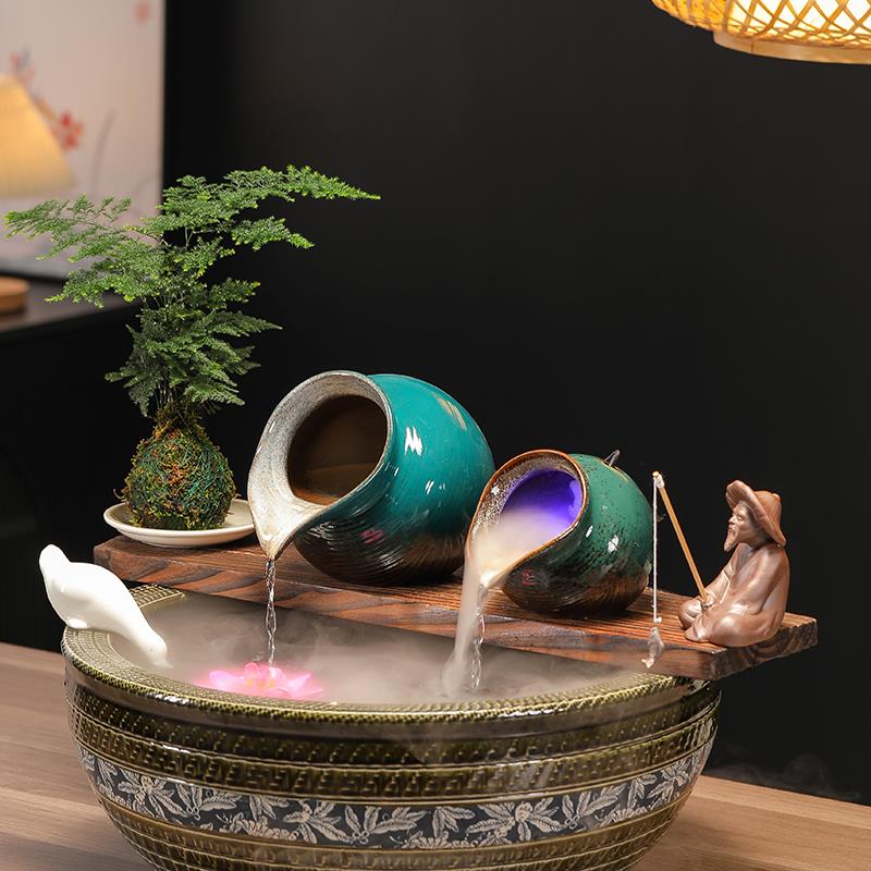 生态缸古法养鱼流水陶罐开口循环水摆件鱼缸配件创意庭院风水造景