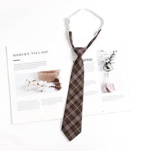棕色覆古格子条纹懒人免打日系咖啡色领带女学士服领结学院风男潮