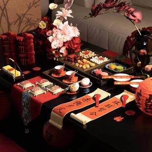 婚房布置客厅结婚装饰新房茶几桌面中式订婚摆台婚礼敬茶套装