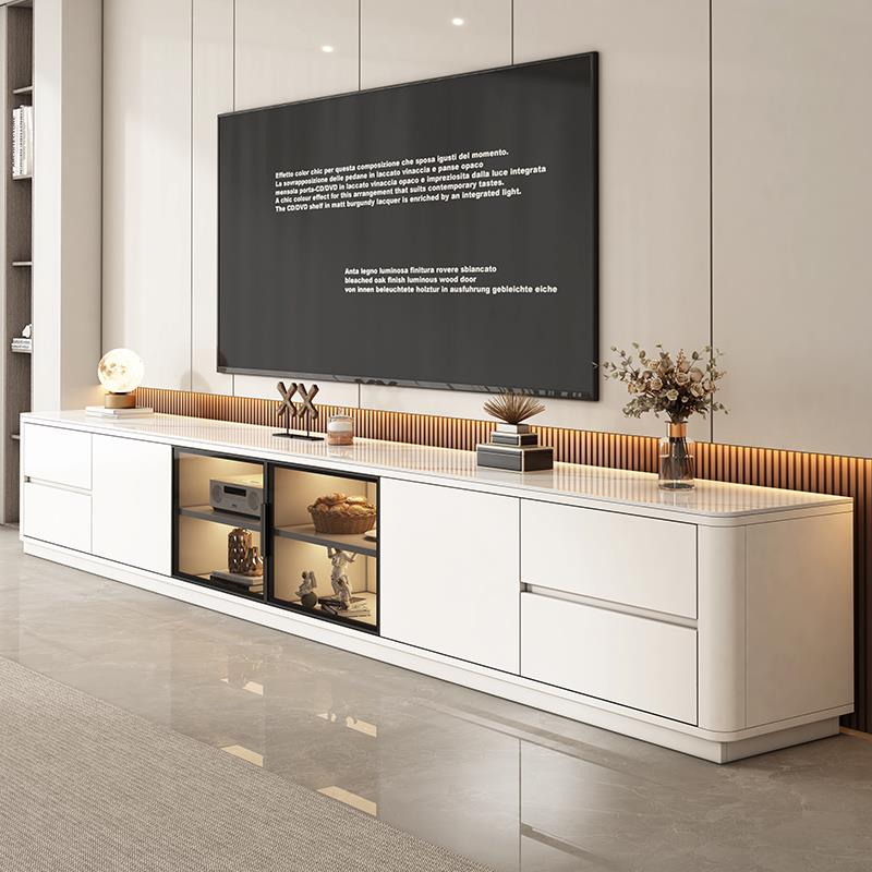 岩板电视柜客厅家用落地收纳储物柜一体高款实木电视机柜茶几组合