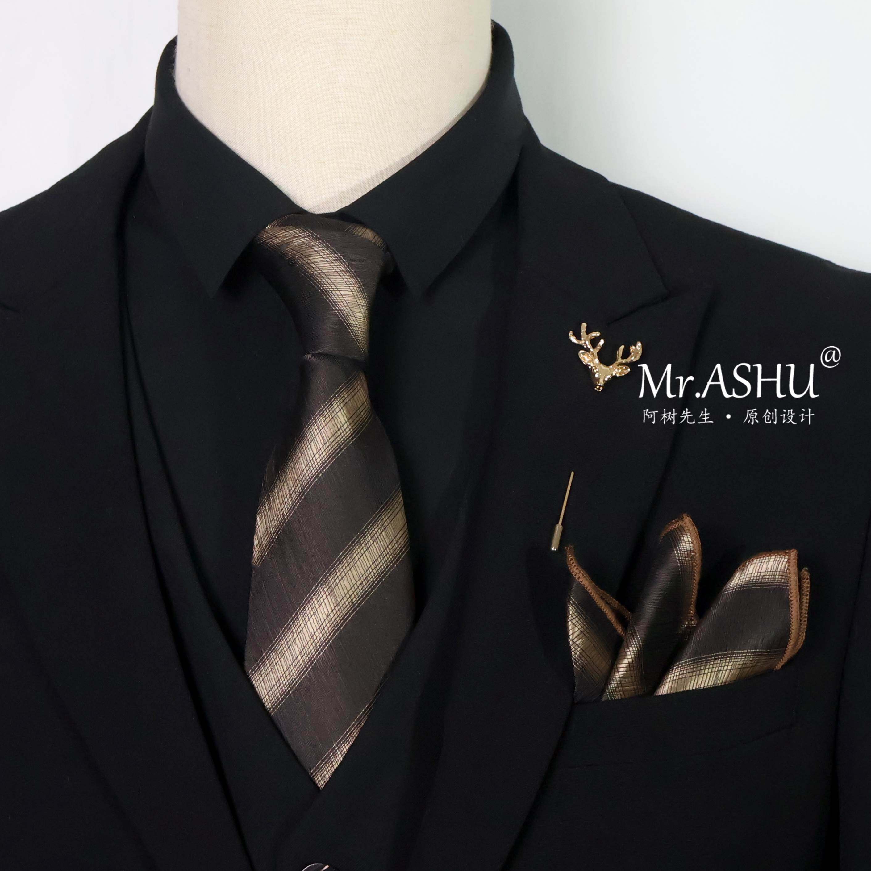 暗金花纹男士领带手打商务覆古8CM高级感新郎结婚正装西服口袋巾