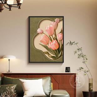 客厅装饰画玫瑰花法式复古斗柜沙发背景墙挂画小众艺术单幅餐厅画