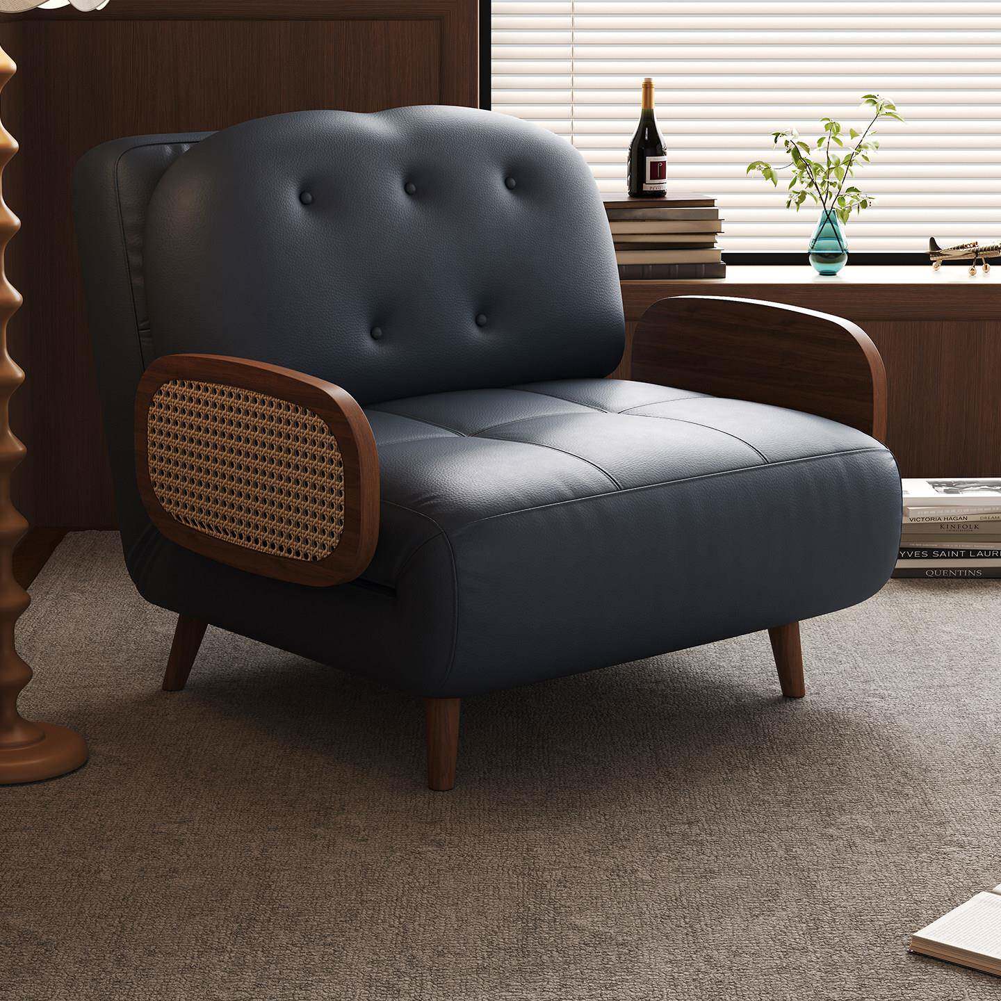 复古真皮沙发床实木折叠两用小户型客厅2026新款中古风猫爪多功能