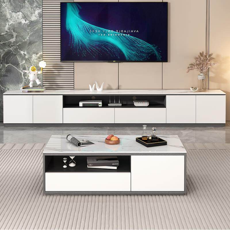 电视机柜客厅家用实木双层落地收纳柜现代简约岩板电视柜茶几组合