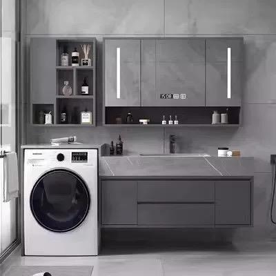 定制浴室柜洗脸盆柜组合岩板洗漱台一体盆洗手池异形切角尺寸定做