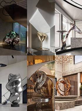 现代不锈钢室内雕塑定制酒店大堂别墅庭院抽象金属艺术装饰摆件