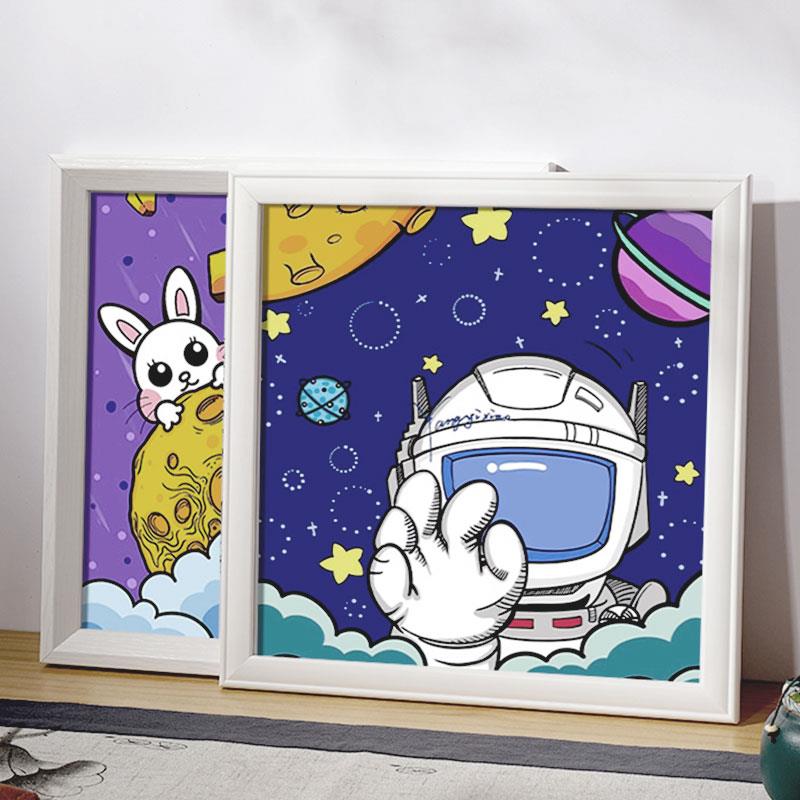 儿童画 画作品装裱画 画框A34美术作品展示框木质4K8开 框卡纸空