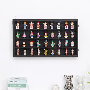盲盒收纳展示架模型sp黑色挂墙柜Bob公仔娃娃收纳盒实木带门定制