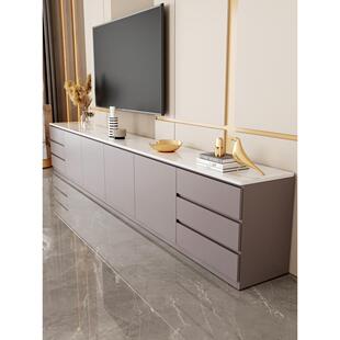 奶油风实木电视柜家用客厅一体收纳储物落地60cm高款岩板电视机柜