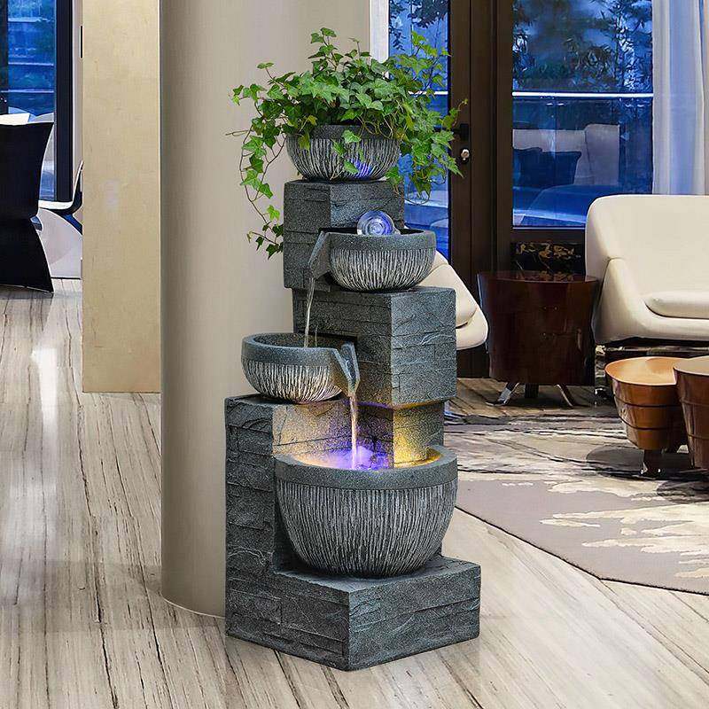 欧式简约流水摆件客厅室内加湿器办公室落地景观风水开 业乔迁礼