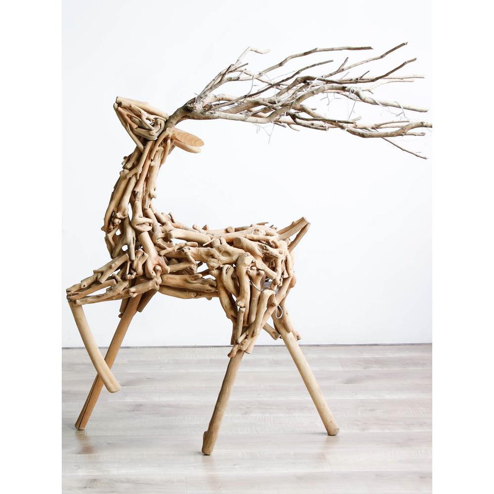 木制大鹿雕塑落地式夜光窗饰民宿手工景区开幕礼家新春装饰