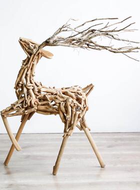 木制大鹿雕塑落地式夜光窗饰民宿手工景区开幕礼家新春装饰