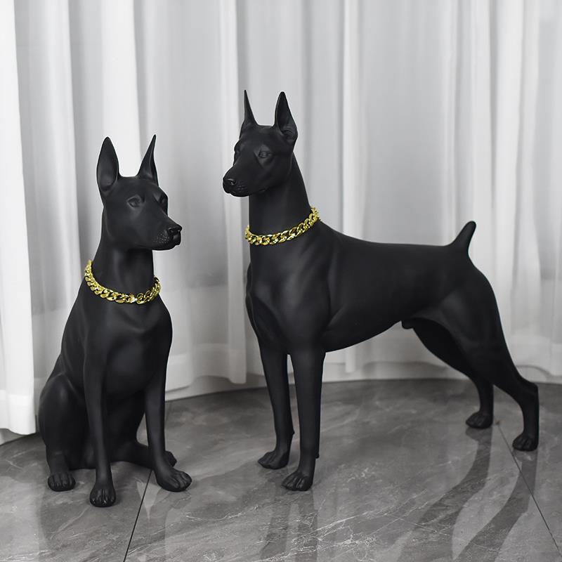 杜宾犬狗摆件彷真动物模型黑狗雕塑民宿别墅庭院花园客厅落地装饰