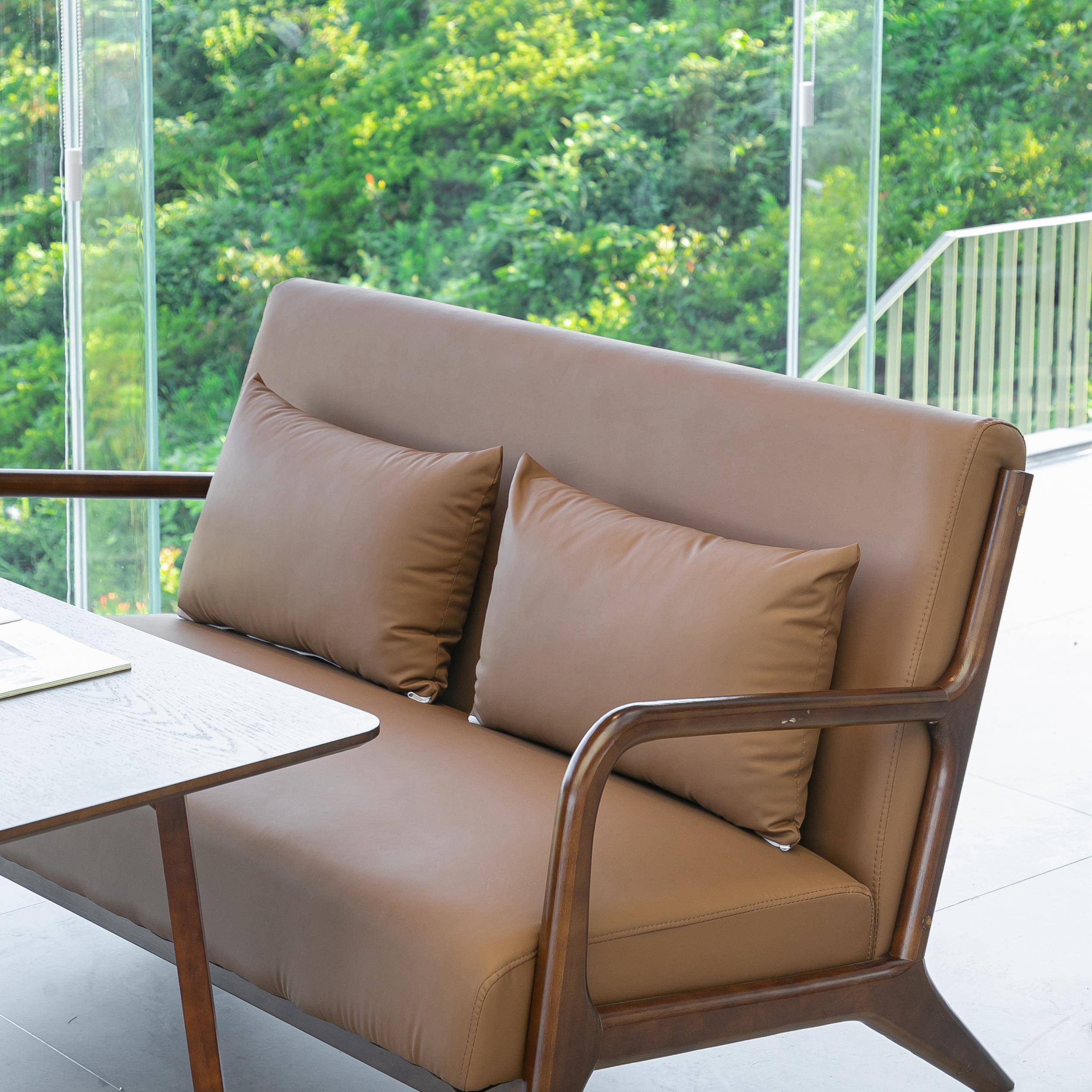 连锁奶茶店桌椅组合咖啡店馆休闲区实木沙发咖啡厅椅子阅读区卡座